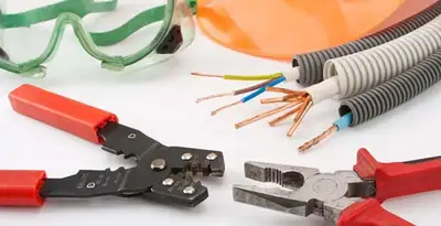 Electrical wiring repair with professional tools and safety equipment in Santa Clara, CA
